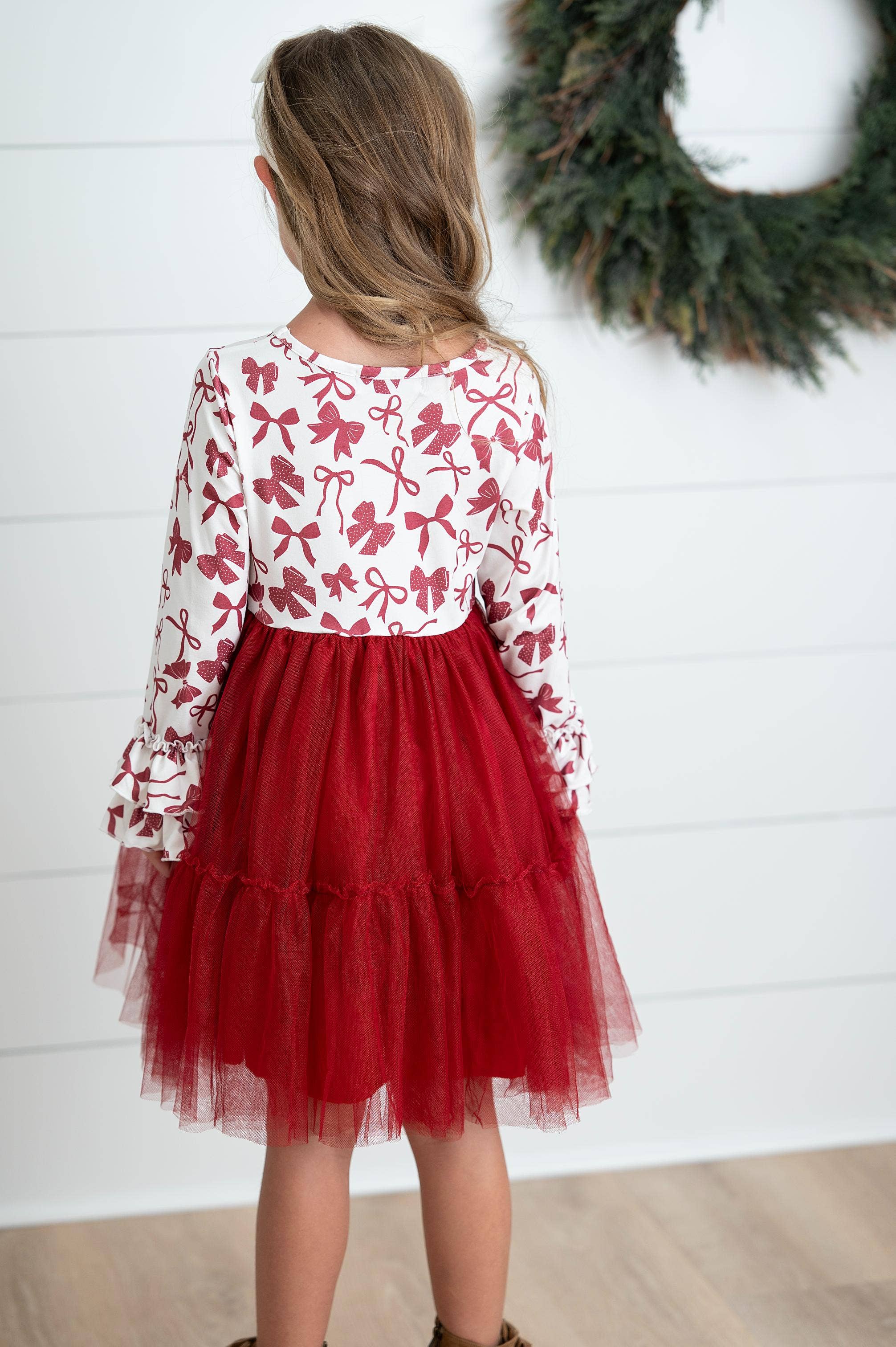 Girls Ella Berry Red Bow Holiday Christmas Twirl Dress