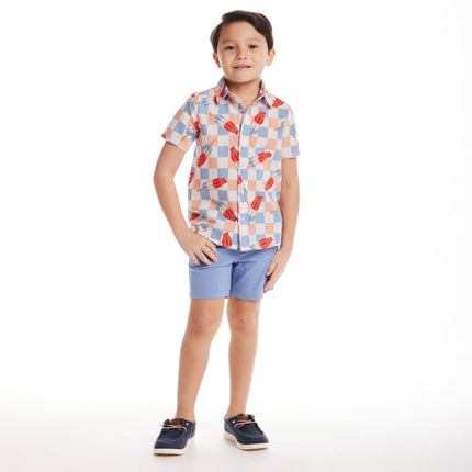 Kids Buttondown & Short Set | Checkered Ice Pop