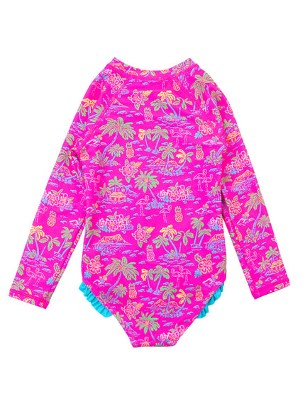 Neon Island Time Long Sleeve Rash Guard One Piece
