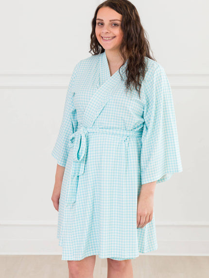 Women's Blue Breeze Gingham Modal Blend Mommy & Me Maternity Robe