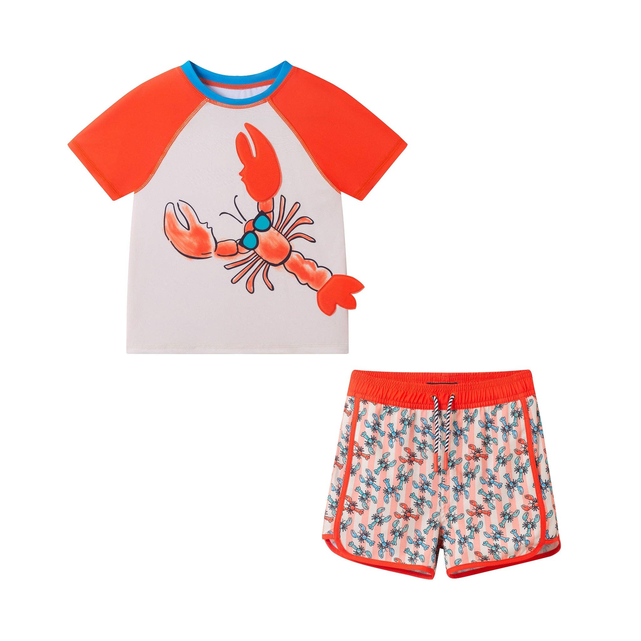 Boys Short Sleeve Rashguard Set | Orange Lobster