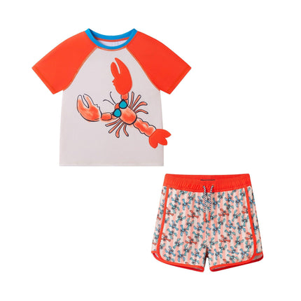 Boys Short Sleeve Rashguard Set | Orange Lobster
