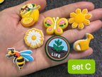 Pick your own Honey Bee Happy Theme Fancy shoe charms brighten yellow sunflower butterfly and more