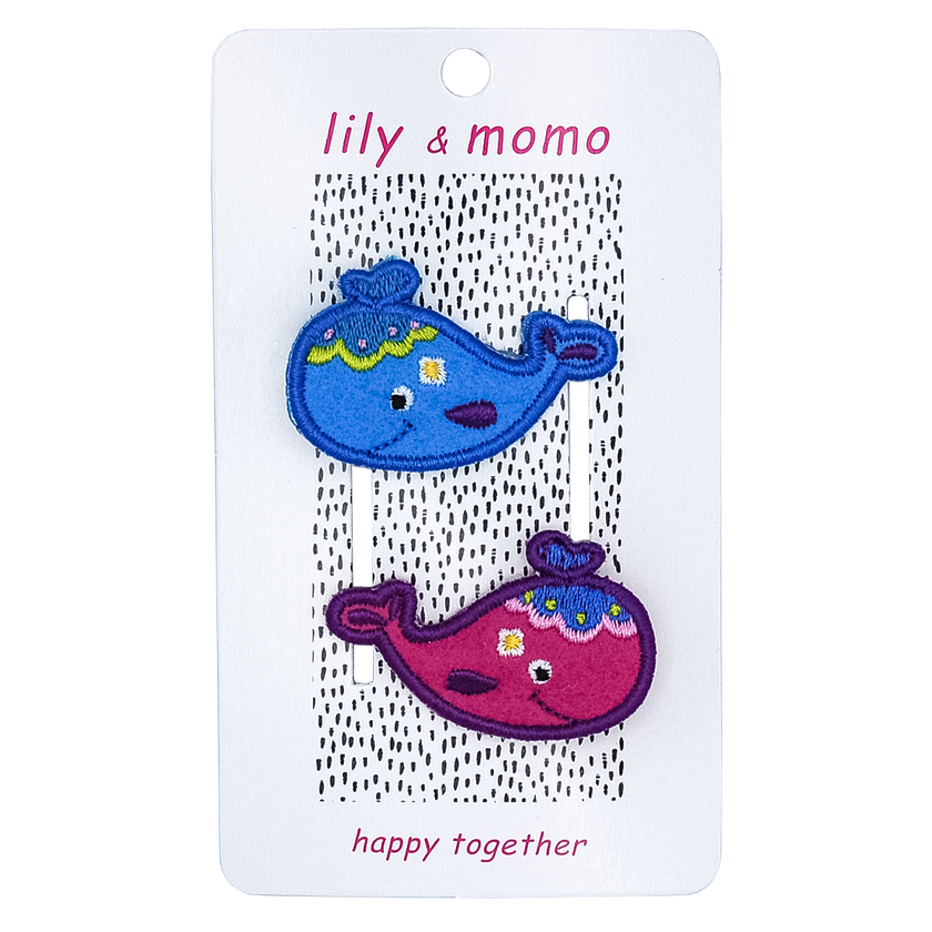 Wonderful Whales Kids  Hair Clips- Ocean Blue and Pink