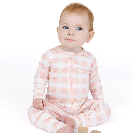 Pink Gingham Bamboo Convertible Footie Romper