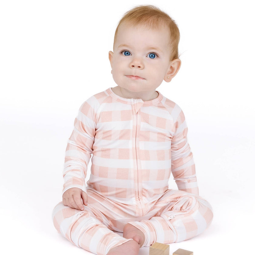 Pink Gingham Bamboo Convertible Footie Romper