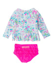 Tropical Resort Scalloped Long Sleeve Rash Guard 2-Piece