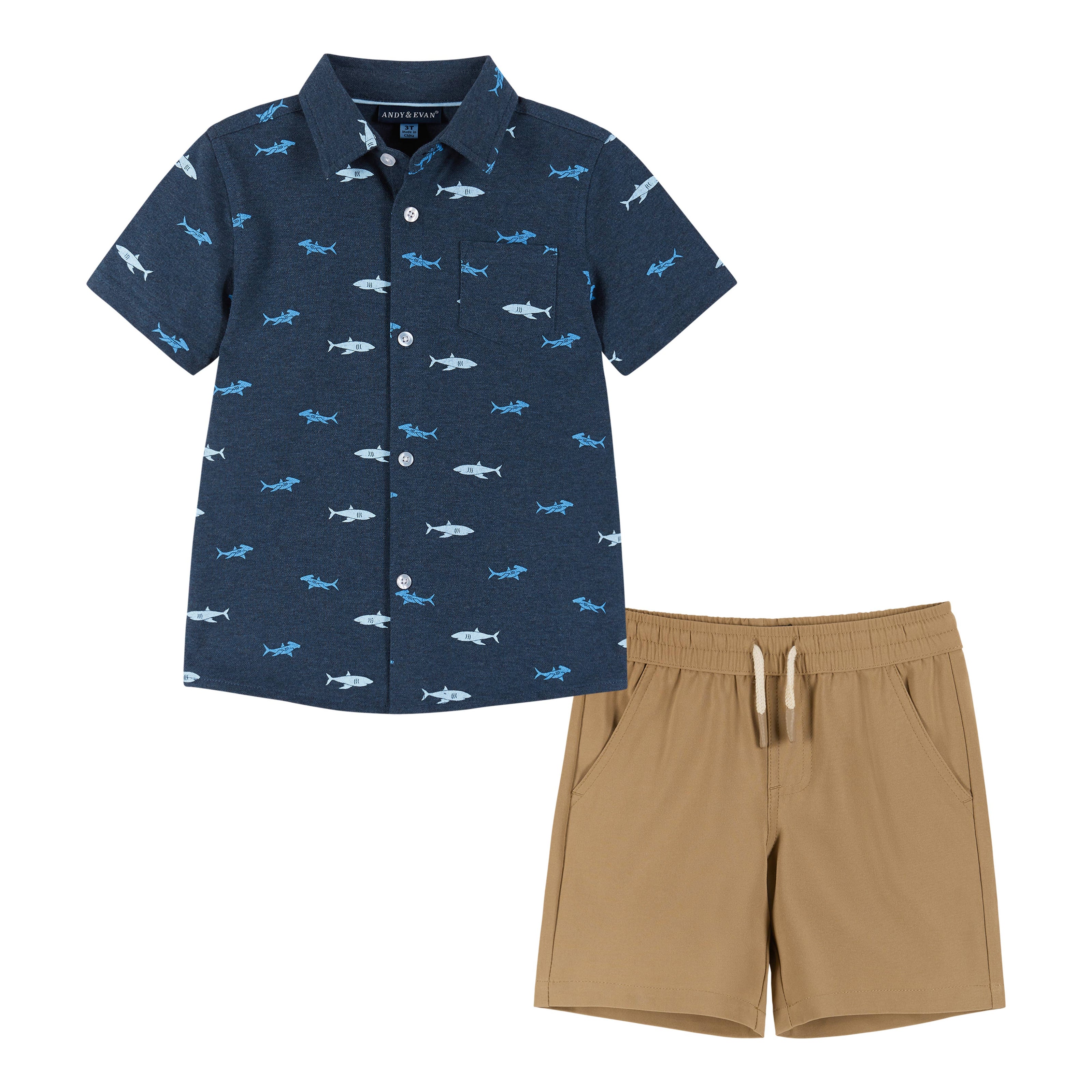 Boys Toddler Short Sleeve Knit Buttondown & Shorts Set