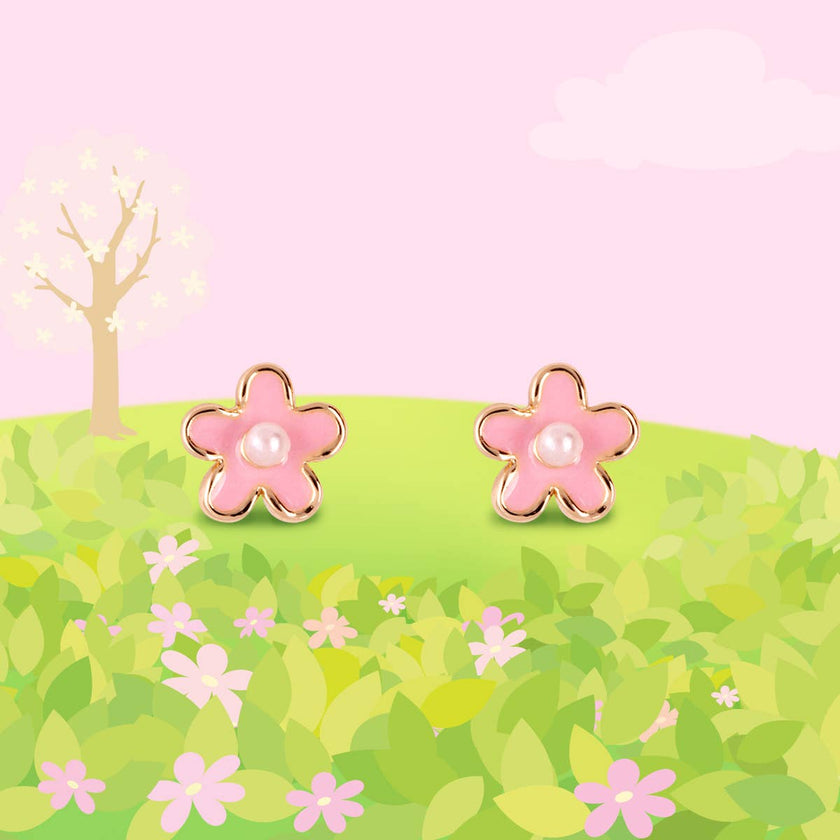 Pink Fancy Flower Cutie Children's Stud Earrings