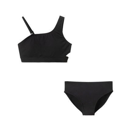 Tween Girls Rib Asymmetrical Bikini | Black