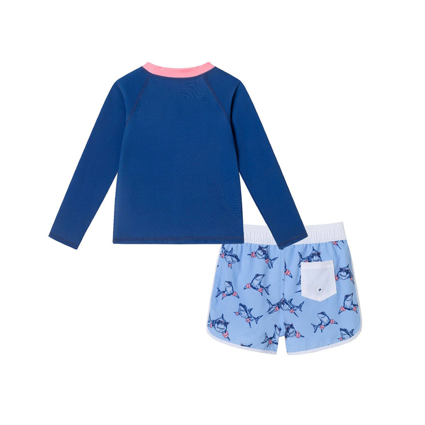 Rashguard & Swim Trunk Set - Navy Shark