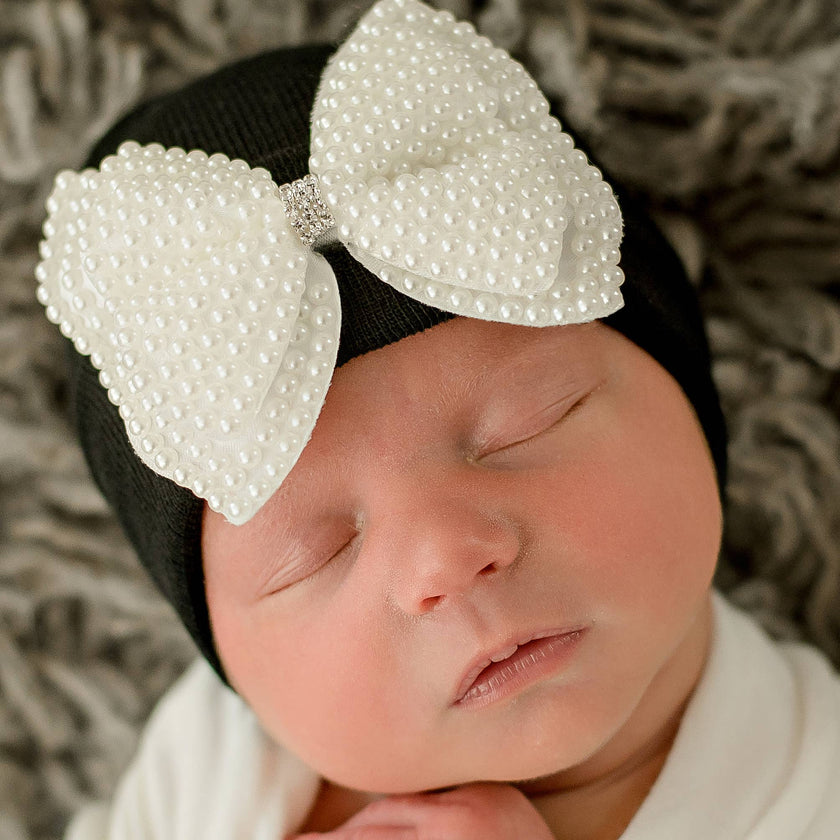 Pearl Bow Newborn Girl Hospital Hat