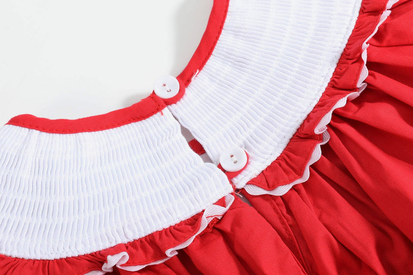 Red Santa Smocked Ruffle Bishop Dress