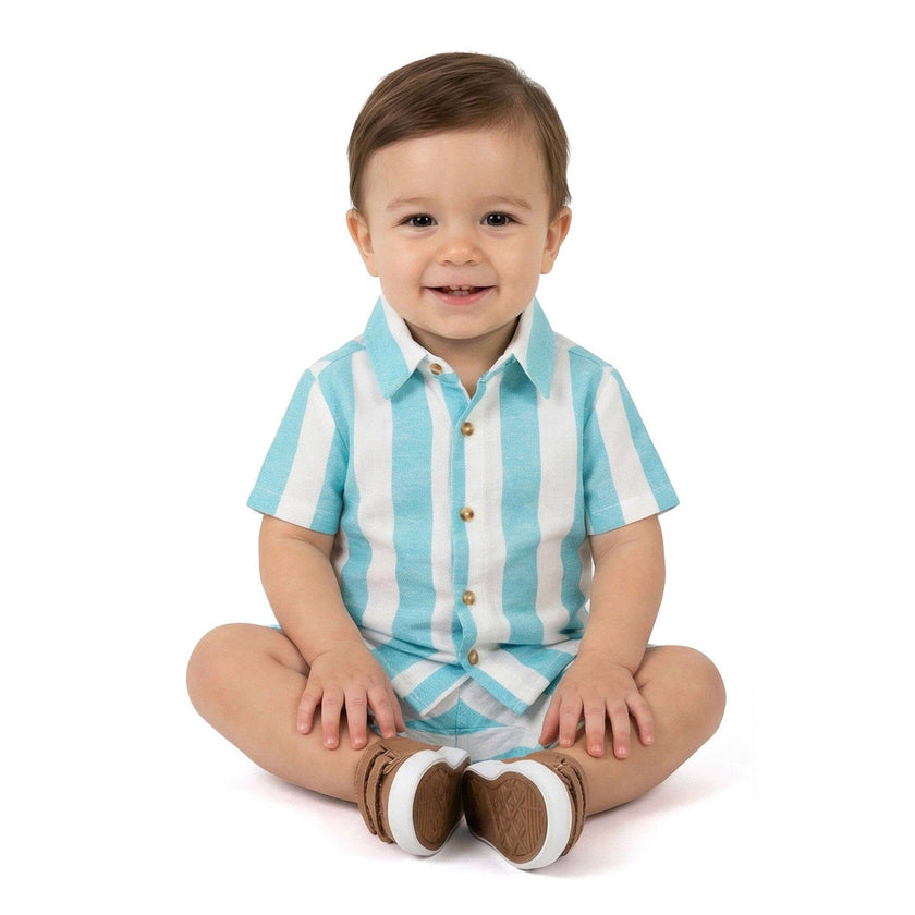 Infant Boys Airy Oxford Set | Green Stripe