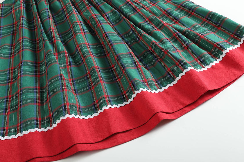 Christmas Green Plaid Santa Bishop Dress
