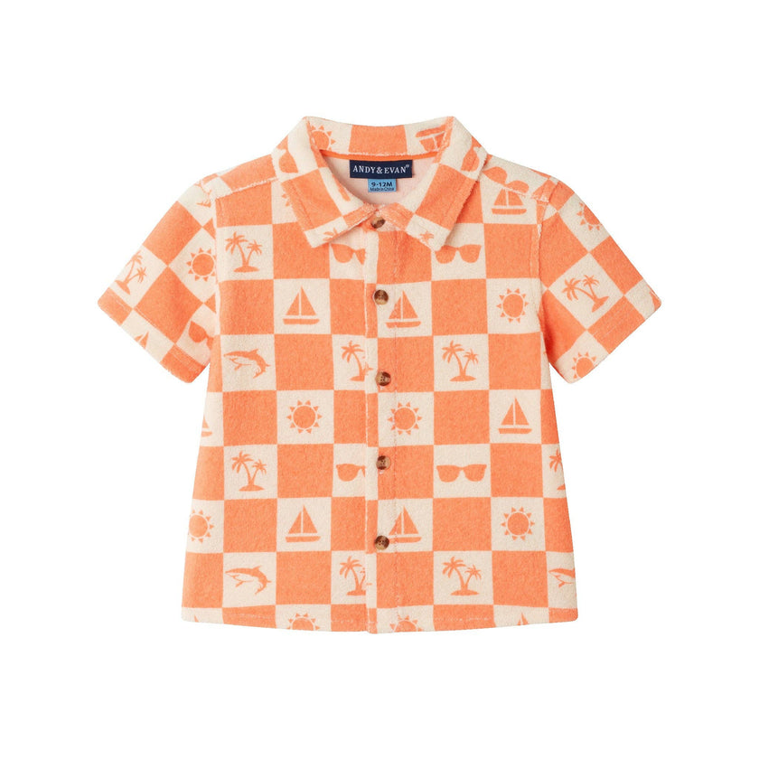Infant Printed Terry Set | Orange Check