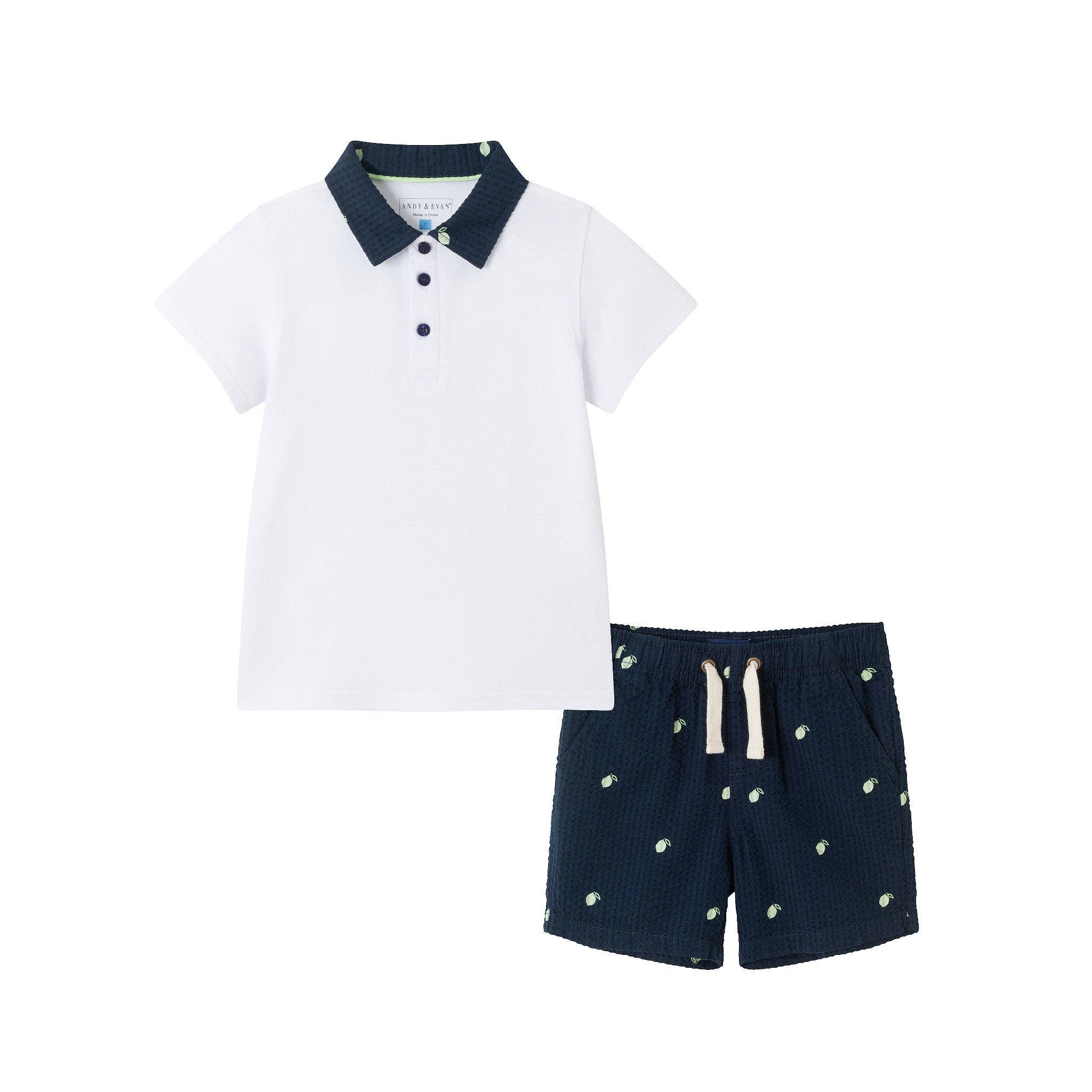 Kids Polo & Seersucker Short Set | Navy & White Limes