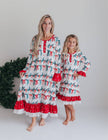 Kids Holly & Bows Christmas Holiday Lace Ruffle Lounge Gown