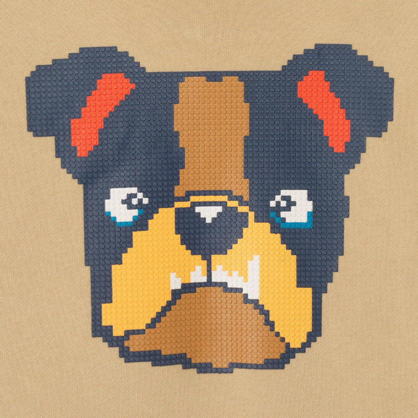 Kids Hooded Patch Sweatshirt & Pant Set | Beige Bulldog