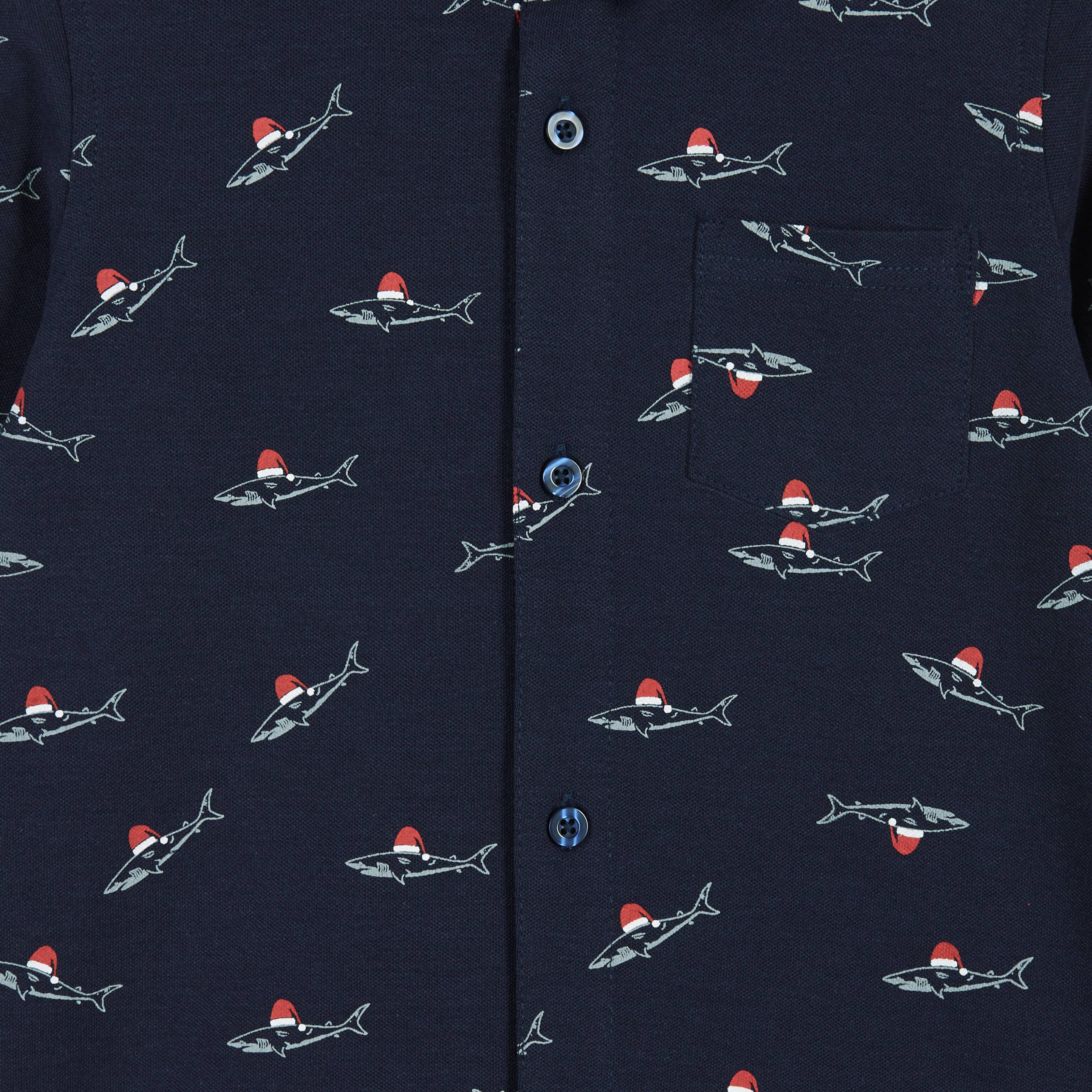 Boys Baby Holiday Knit Buttondown Set - Navy Sharks Design