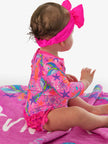 Baby Girls Neon Shimmer Mermaid Long Sleeve One Piece Rash Guard Swimsuit with Signature Rear Ruffles