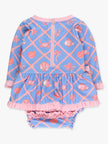 Baby Girls Tropical Trellis Long Sleeve One Piece Bow Peplum Rash Guard Swimsuit with Signature Rear Ruffles