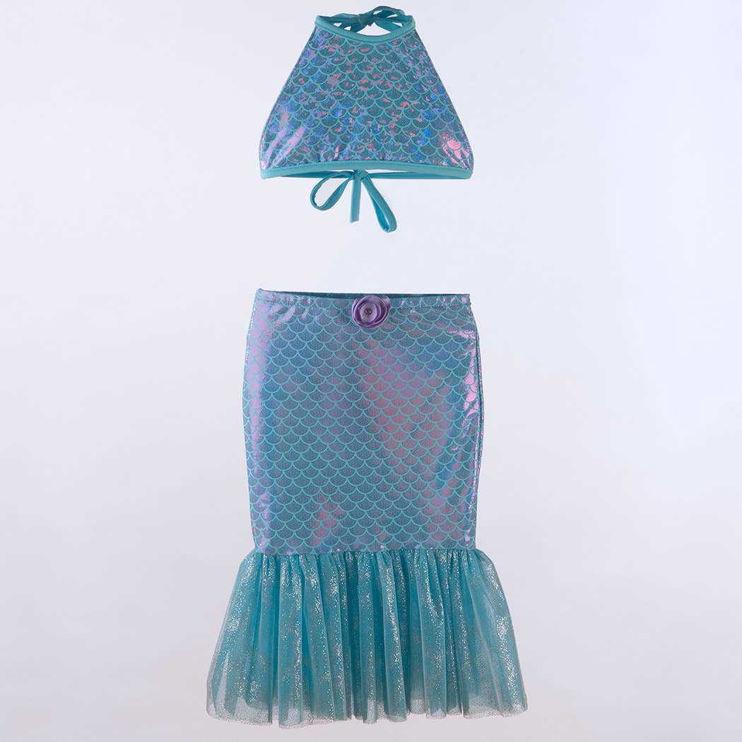 Girls Swim UPF 50+ Reversible Bikini with Mermaid Tail Cover Set