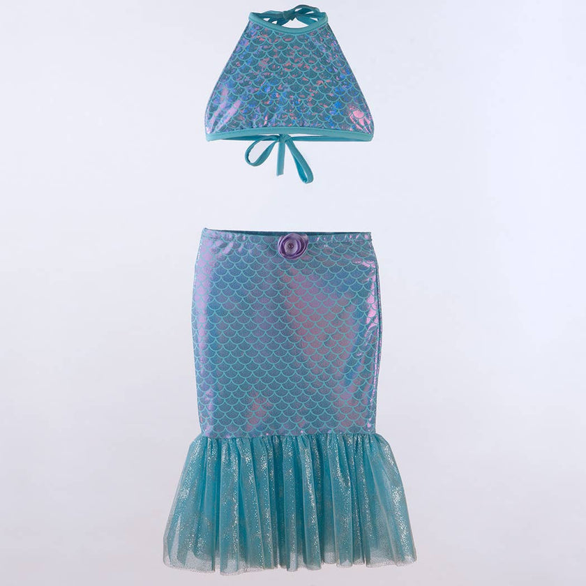 Girls Swim UPF 50+ Reversible Bikini with Mermaid Tail Cover Set