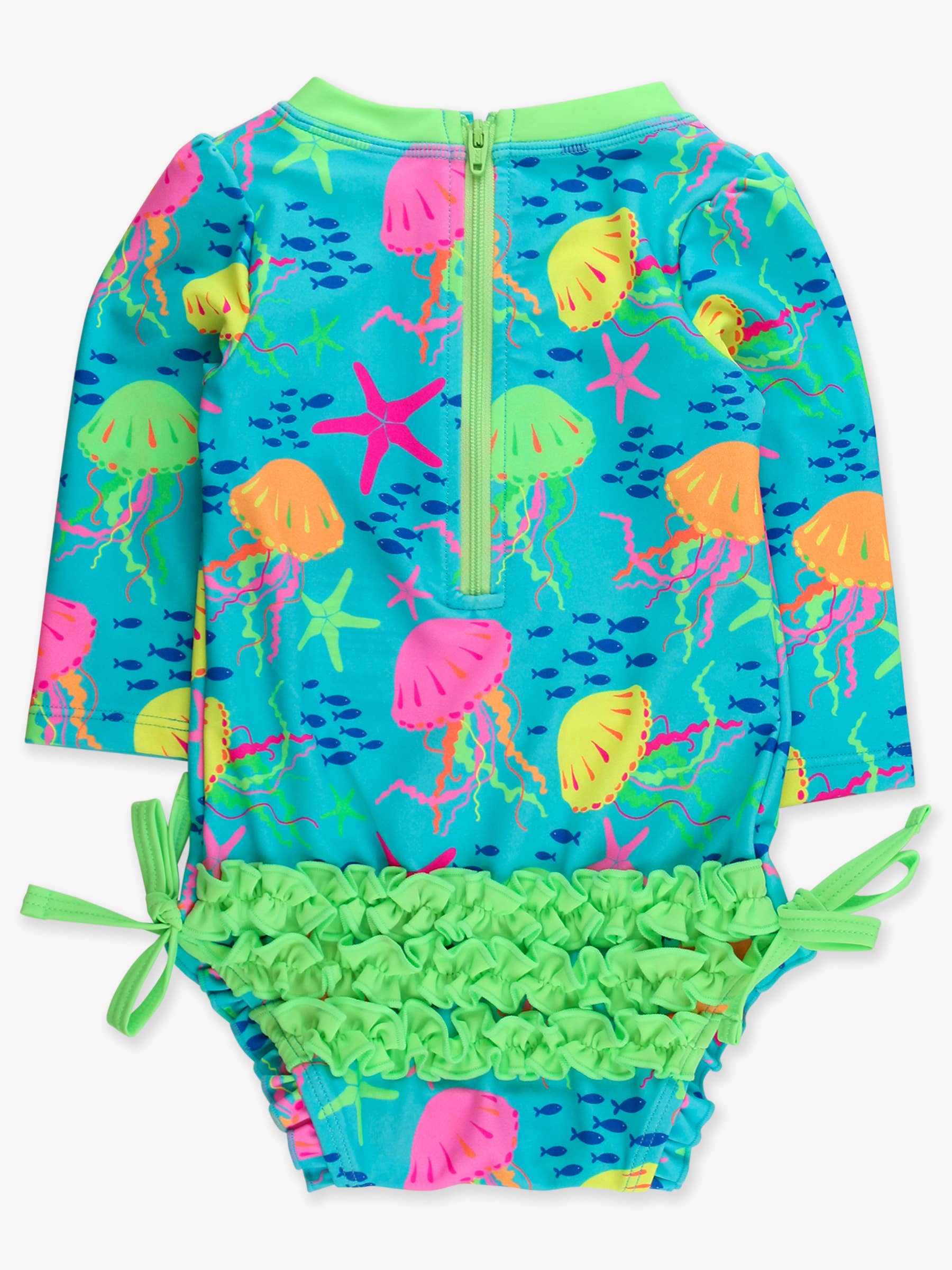 Baby Girls Neon Jelly Time Long Sleeve One Piece Rash Guard Swimsuit