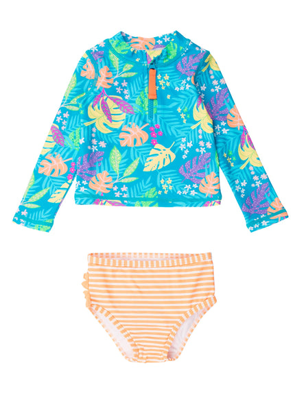 Neon Tiki Vibes Long Sleeve Zipper Rash Guard 2-Piece
