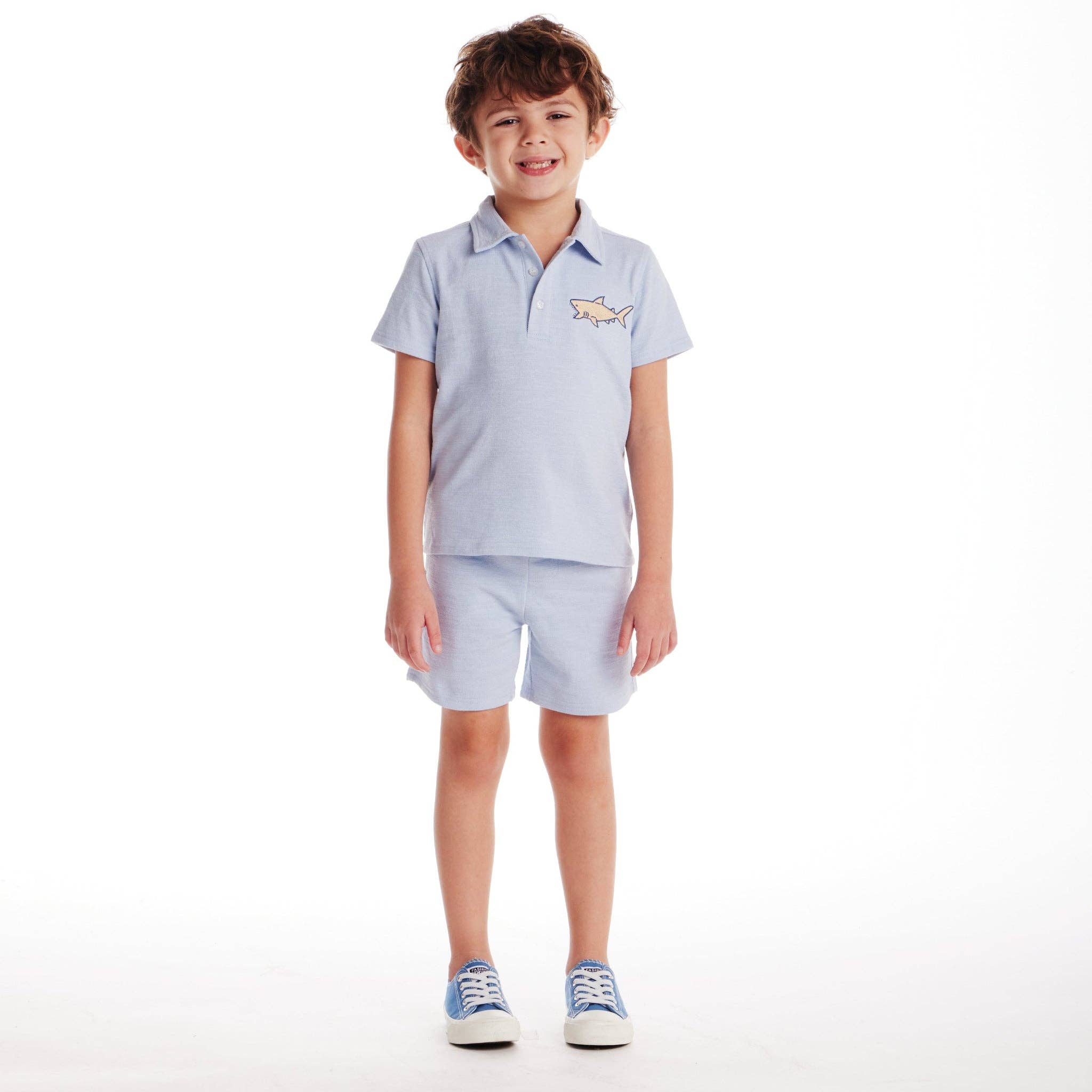 Textured Polo and Shorts Set | Light Blue Shark