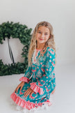 Kids Pink Teal Christmas Holiday Nutcracker Lace Lounge Gown