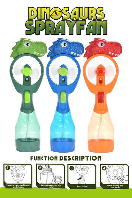 T-rex Dinosaur Water Spray Misting Electric Fan - Assorted