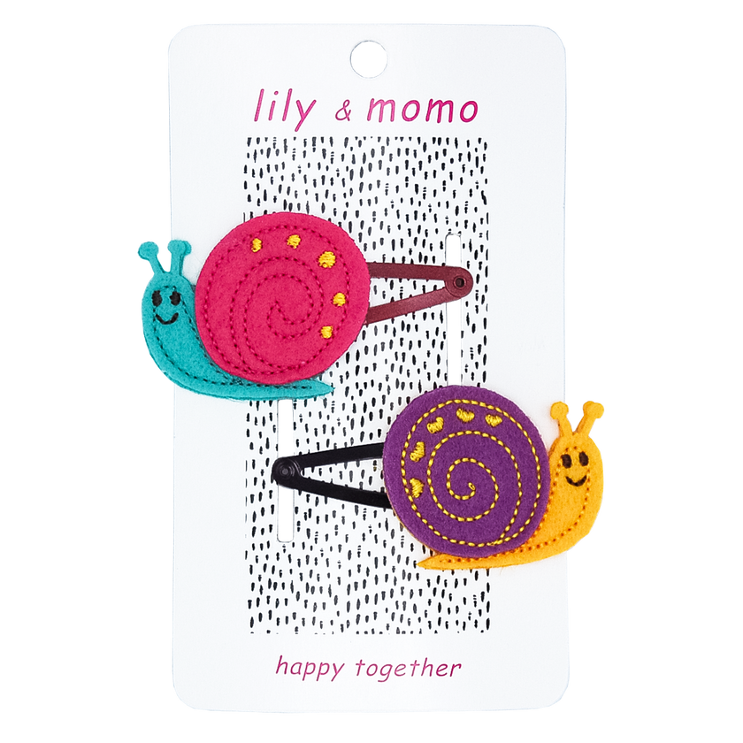 Silly Snail Kids Hair Clips- Pink and Purple