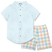 Boys Ice Blue Short-Sleeve Button-Up & Pocket Shorts