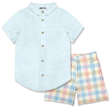 Boys Ice Blue Short-Sleeve Button-Up & Pocket Shorts