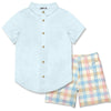 Boys Ice Blue Short-Sleeve Button-Up & Pocket Shorts