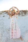 Girls Blush Floral Flutter Sleeve Ruffles Spring Dress