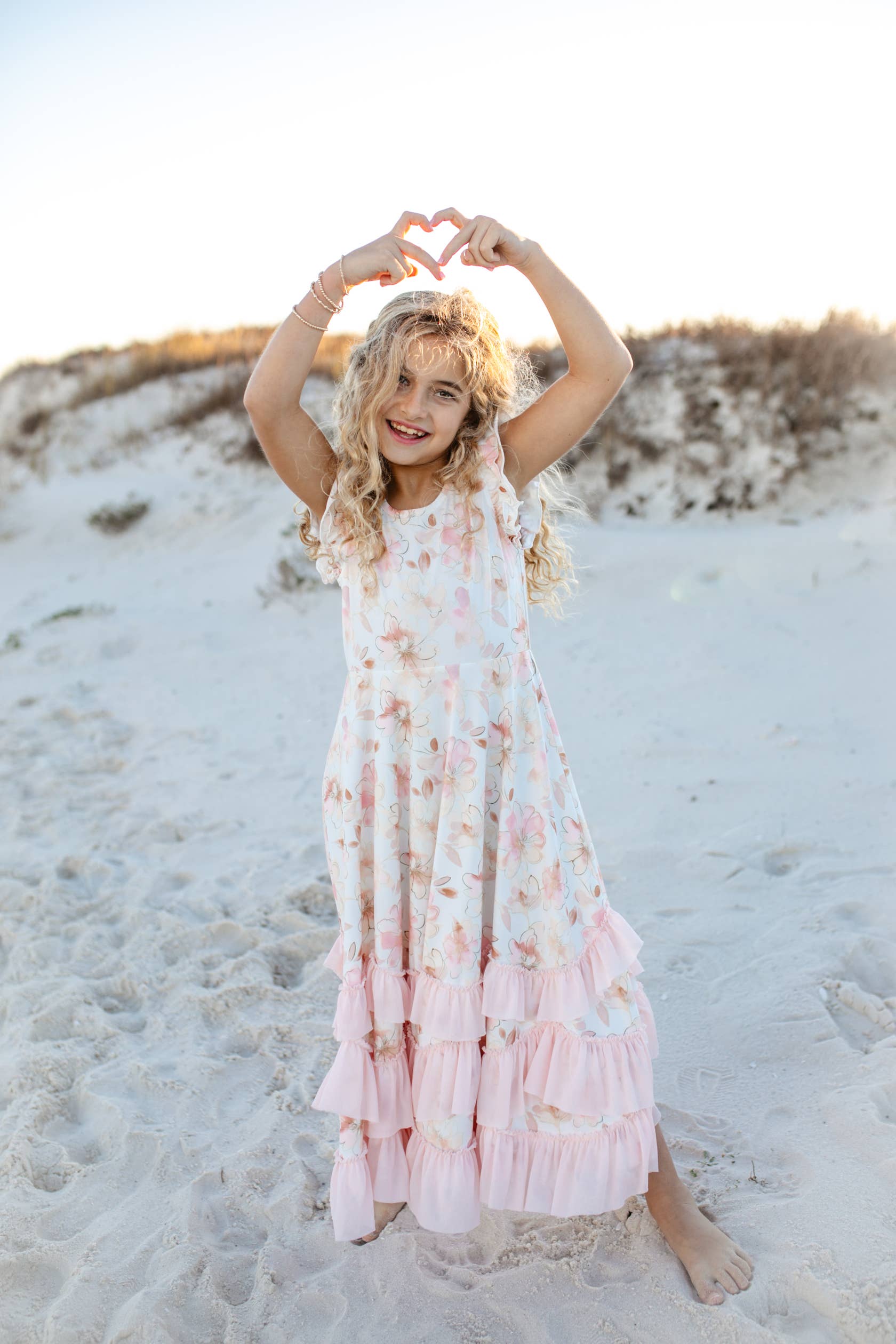 Girls Blush Floral Flutter Sleeve Ruffles Spring Dress