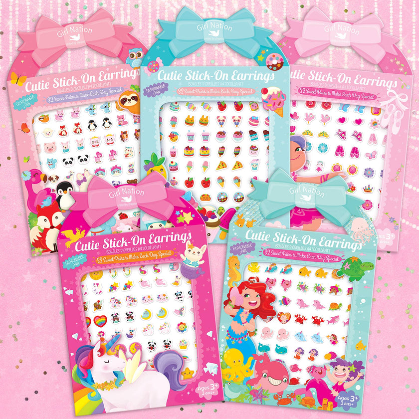 Cutie Stick-On Kids Earrings Value Pack of 32 pairs