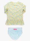 Girls Banana Coastal Charm Scallop Hem Long Sleeve Rash Guard 2-Piece Swimsuit with Signature Rear Ruffles