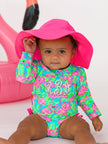 Baby Girls Neon Flamingo Fun Long Sleeve One Piece Rash Guard Swimsuit