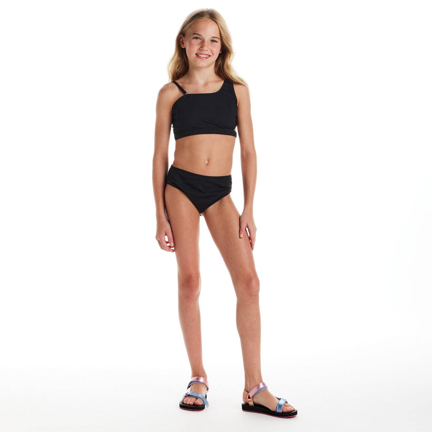 Tween Girls Rib Asymmetrical Bikini | Black