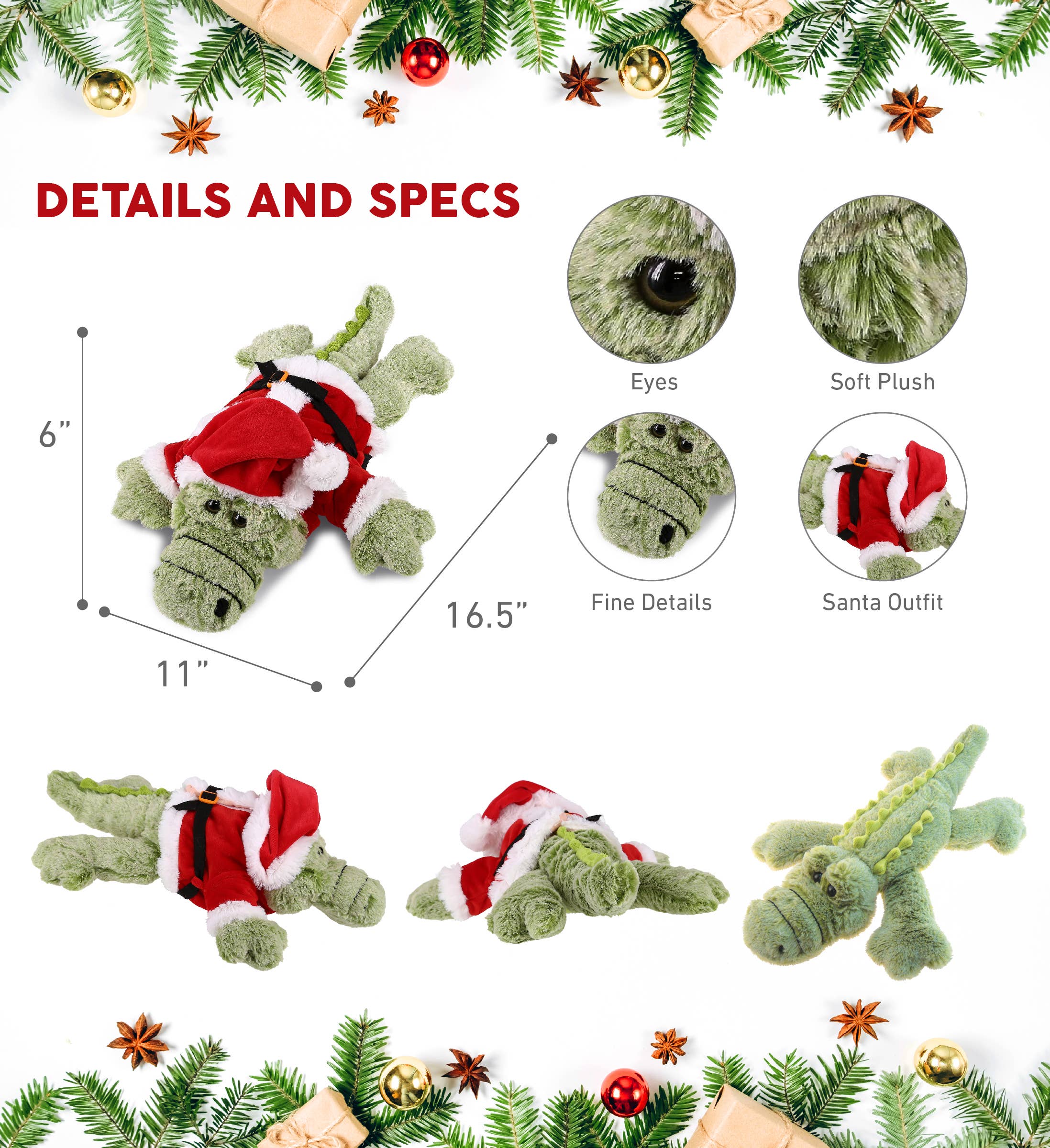 Plush Santa - Super-Soft Plush - Alligator Large Stuffed Animal