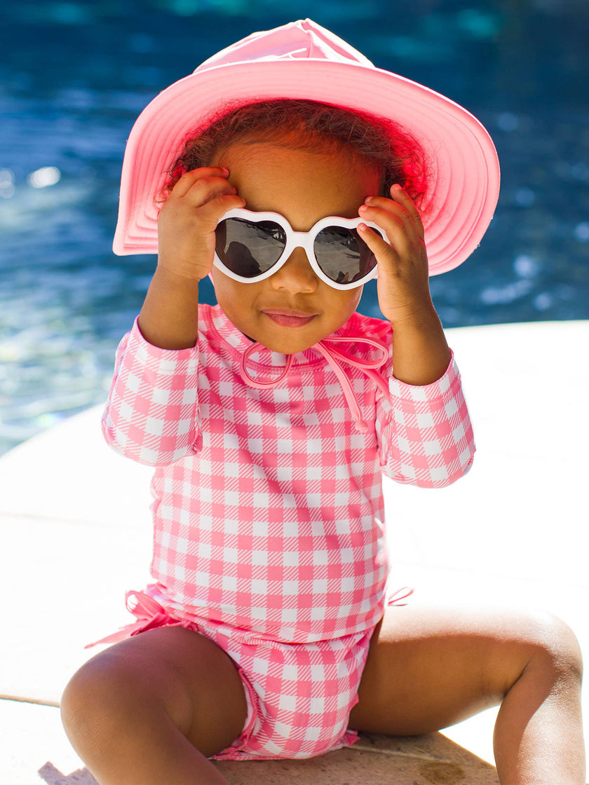 Bubblegum Gingham Long Sleeve One Piece Rash Guard