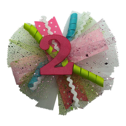 Birthday Puff Silver & Pink Bow #3