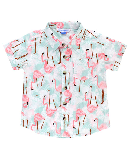 Vibrant Flamingo Short Sleeve Button Down Shirt