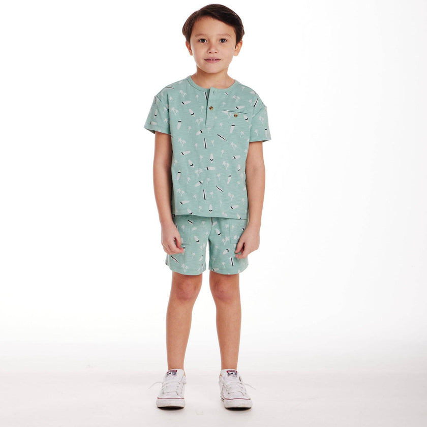 Light Green Henley Set | Washed Surfboard