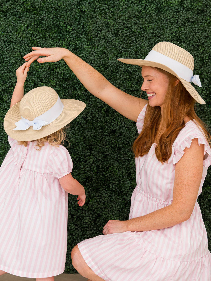 Girls White Floppy Straw Sun Hat
