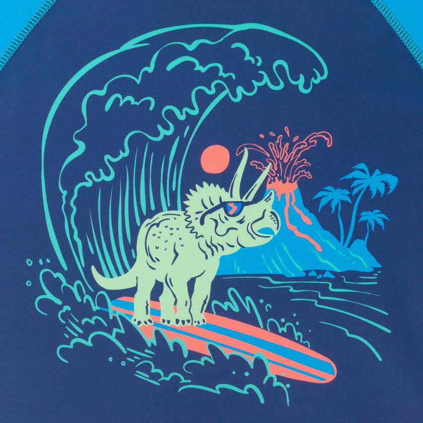 Boys Short Sleeve Rashguard Set | Navy Dino